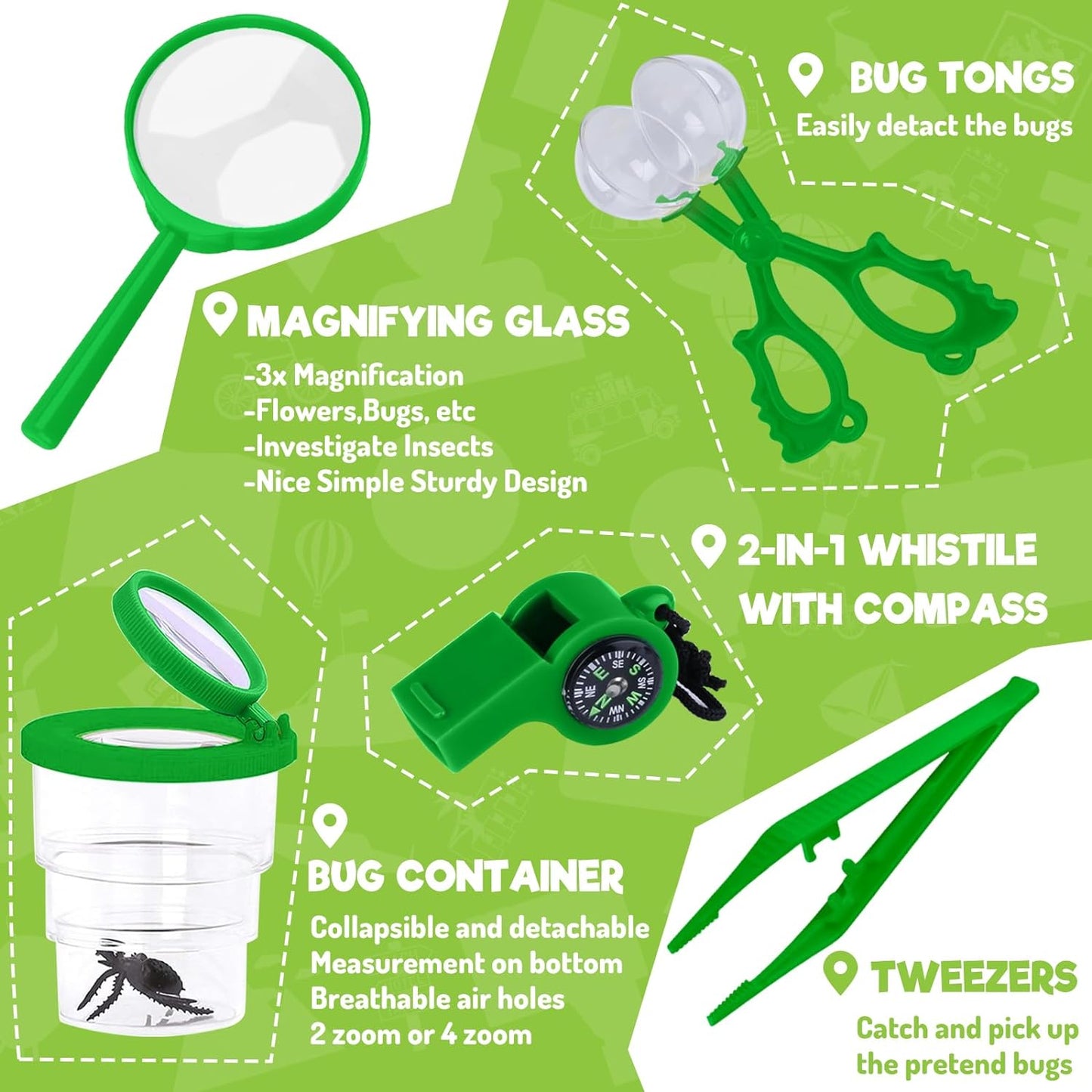 Kids Explorer Kit & Bug Catching Kit, 16 Pcs Outdoor Exploration Safari Kit for Kids Camping with Binoculars, Adventure, Hunting, Hiking, Educational Toy Gift for 3-12 Years Old Boys Girls