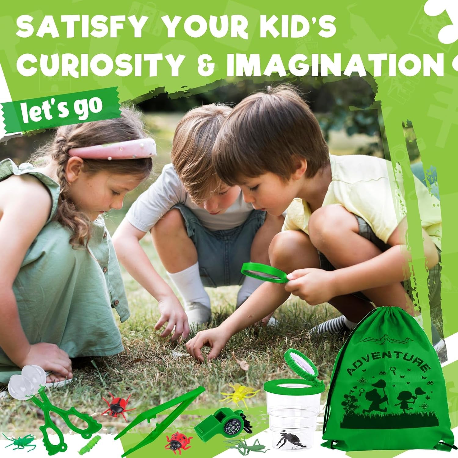 Kids Explorer Kit & Bug Catching Kit, 16 Pcs Outdoor Exploration Safari Kit for Kids Camping with Binoculars, Adventure, Hunting, Hiking, Educational Toy Gift for 3-12 Years Old Boys Girls