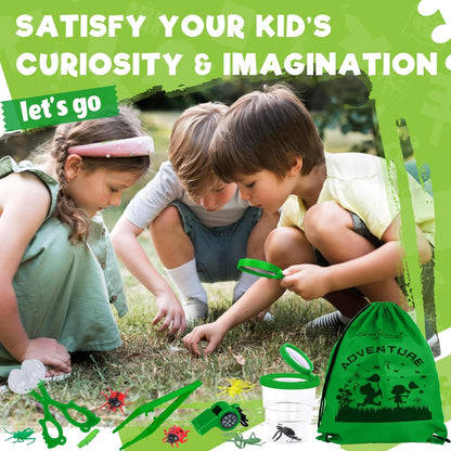 Kids Explorer Kit & Bug Catching Kit, 16 Pcs Outdoor Exploration Safari Kit for Kids Camping with Binoculars, Adventure, Hunting, Hiking, Educational Toy Gift for 3-12 Years Old Boys Girls